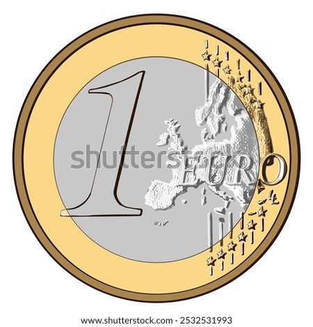 Reverse of 1 euro coin, isolated in white background. Vector image.