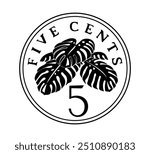 Reverse of 5 cents 1992–2012 years, Singapore. The coin is depicted in black and white. Vector illustration.