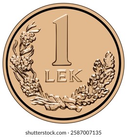 Reverse of Albania coin 1 lek 2013, isolated in white background. Vector image