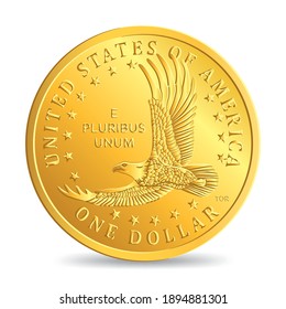 Reverse of American wounded eagle Golden one dollar coin in vector illustration