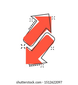Reverse arrow sign icon in comic style. Refresh vector cartoon illustration on white isolated background. Reload business concept splash effect.