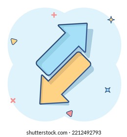 Reverse arrow sign icon in comic style. Refresh vector cartoon illustration on white isolated background. Reload business concept splash effect.