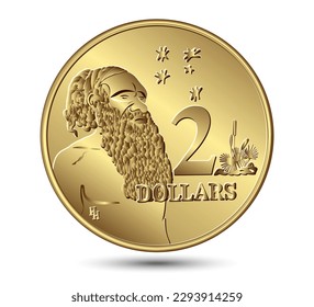 Reverse of Australian Two dollar coin isolated on white background. Vector illustration. svg