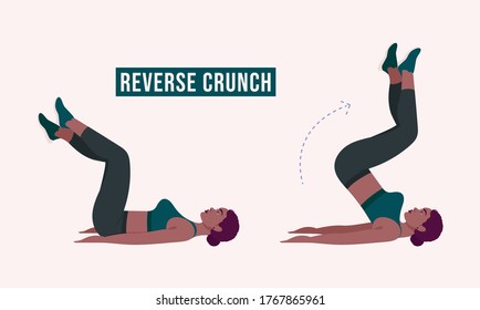 REVERSE CRUNCH exercise, Woman workout fitness, aerobic and exercises. Vector Illustration.