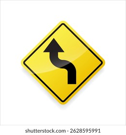 Reverse Curve Left Traffic Sign – Vector Illustration, Isolated on White Background.