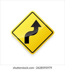 Reverse Curve Right Traffic Sign – Vector Illustration, Isolated on White Background.