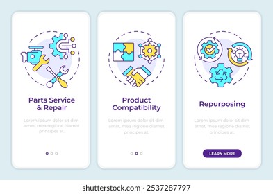 Reverse engineering uses onboarding mobile app screen. Walkthrough 3 steps editable graphic instructions with linear concepts. UI, UX, GUI template