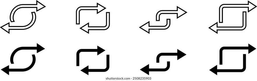 Reverse and Exchange Icon set, Arrows data transfer icons, Swap icon with two arrow, Cycle and repeat vector symbol. Switch sign, isolated on transparent background, used for mobile app, web site.