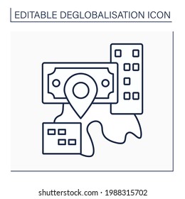 Reverse globalization line icon. Process of diminishing interdependence and integration. Change in total economic activity. Deglobalisation concept. Isolated vector illustration. Editable stroke