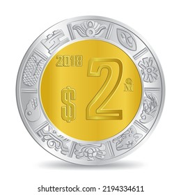Reverse of golden silver mexican two peso coin isolated on white background in vector illustration svg