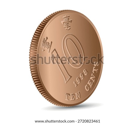 Reverse of Hong Kong coins 10 dollars money. Realistic vector reverse of Hong Kong coins 10 dollars in 3D render. 3d vector illustration.