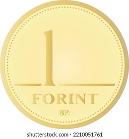 Reverso de la moneda de 1 forint de Hungría, aislado de fondo blanco. Imagen vectorial.