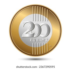 Reverse of Hungary coin, two hundred forint, isolated in white background. Vector illustration.