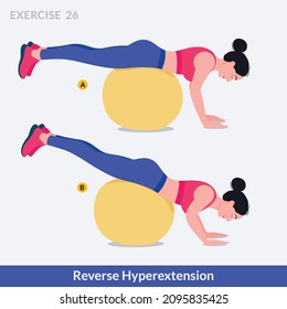 Reverse Hyperextension exercise, Woman workout fitness, aerobic and 