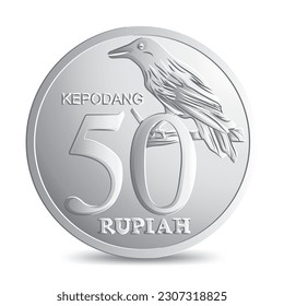 Reverse of Indonesian fifty rupiah coin isolated on white background in vector illustration