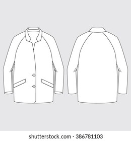 Reverse Lapel Winter Coat. Fashion Illustration, CAD, Technical Drawing, Specification Drawing, Pen Tool, Editable.