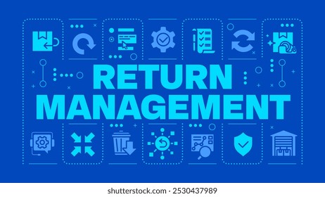 Umgekehrte Logistik dunkelblaues Wort Konzept. Produktrücksendung. Lieferkette, Lagerverwaltung. Visuelle Kommunikation. Vektorgrafik mit Beschriftungstext, bearbeitbare Glyphensymbole