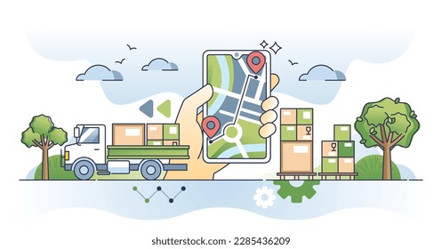 Reverse logistics as green supply chain management outline concept. Collect return packages for material recycling vector illustration. Delivery transport for ordered goods. Retail parcel tracking.