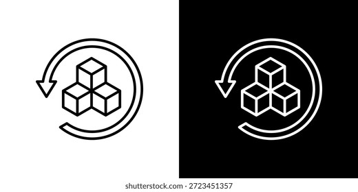 Icono de logística inversa contorno en blanco y negro.