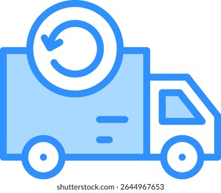 Ilustración vectorial de color azul del icono de logística inversa