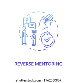 Reverse Mentoring Concept Icon. Junior Specialist Helping Senior Professional Idea Thin Line Illustration. Teaching Superiors Modern Skills. Vector Isolated Outline RGB Color Drawing