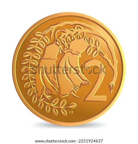 Reverse of New Zealand bronze two cent coin isolated on white background in vector illustration