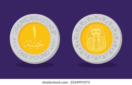 Reverso y anverso de la moneda egipcia de una libra en Ilustración vectorial. Moneda egipcia una libra de moneda.