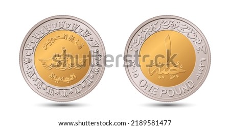 Reverse and obverse of Egyptian one pound coin in vector illustration.