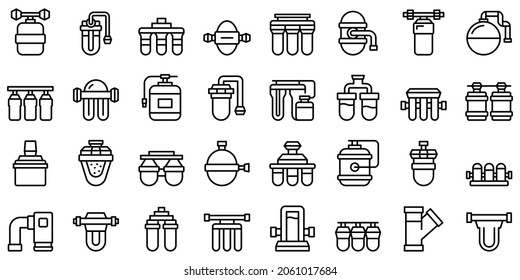 Reverse osmosis system icons set outline vector. Aqua filter. Water reverse