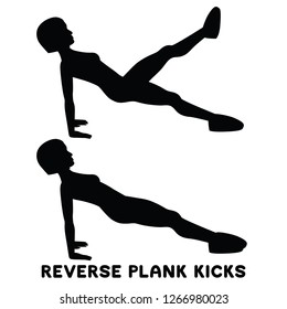 Reverse plank kicks. Reverse plank. Silhouettes of woman doing exercise. Workout, training Vector illustration