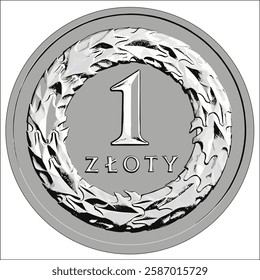 Reverse of Poland coin 1 zloty, isolated in white background. Vector image