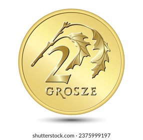 Reverse Polish money, two grosz copper coin. Vector illustration.