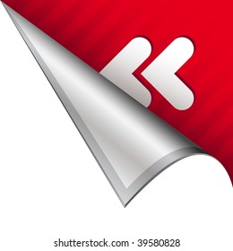 Reverse or rewind media player icon on vector peeled corner tab suitable for use in print, on websites, or in advertising materials.