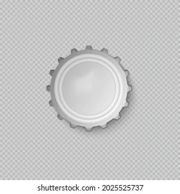 Reverse side of bottle cap realistic vector mockup illustration isolated on transparent background. Template of beer or soda bottles aluminum blank cap.