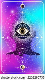 Reverse side of the divination card. All-seeing eye, man, cosmic mind.