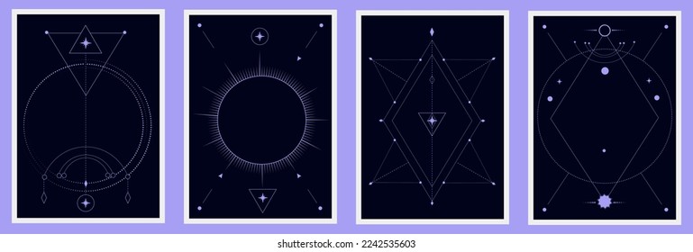 Reverse side of the divination card. Illustration of astrology, esotericism. Vector cover, postcard, poster. Occult background.