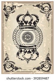 The reverse side of an old playing card. Vector illustration.