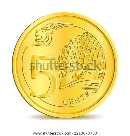 Reverse of Singapore New five cent coin isolated on white background in vector illustration