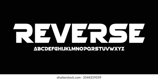 Reverter, Tecnologia tipografia alfabeto fontes com estilo negrito. Ilustração vetorial e fonte técnica. Abstrato mínimo moderno esporte, simples, moda, digital, futuro criativo alfabeto fonte.
