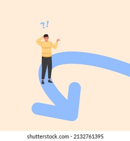 Reverse trend. Turning point, reversal direction arrow backward, process financial advance, contrary optimize vector illustration. Arrow trend change, effort turning