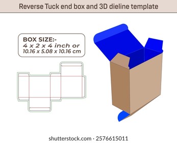 Reverse Tuck end box and 3D dieline template 4x2x4 Inch