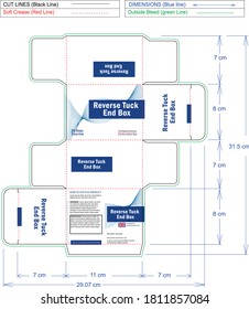 Reverse tuck end box dieline, diecut and packaging design print ready