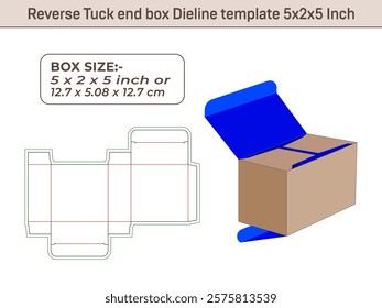 Reverse Tuck end box Dieline template 5x2x5 Inch