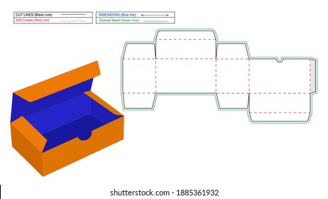 Reverse Tuck End Box, RTE boxes dieline template and 3D render box