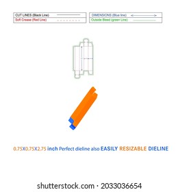Reverse tuck end folding box food cardboard box (0.75x0.75x2.75) inch Dieline template and 3D vector file