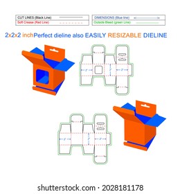 Reverse tuck end hanging box(2x2x2)inch, dieline template and packaging 3D vector design