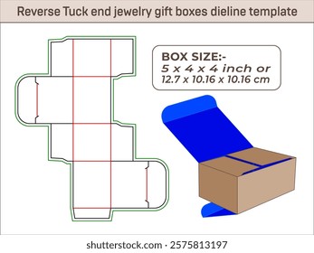 Reverse Tuck end jewelry gift boxes 5x4x4 Inch dieline template