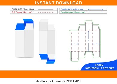 Reverse Tuck End Square Folding Box Dieline Template And Box Dieline