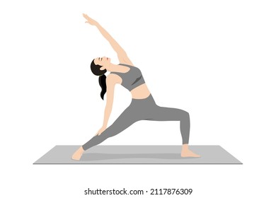 Reverse Warrior Pose, Urdhva Virabhadrasana. Beautiful girl practice Viparita Virabhadrasana. Young attractive woman practicing yoga exercise. working out, black wearing sportswear, grey pants and top