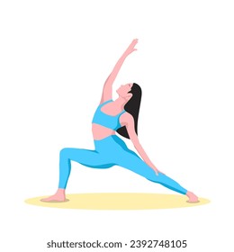 Reverse Warrior Pose.Young Frau, die Yoga-Übung praktiziert.Vektorgrafik.
